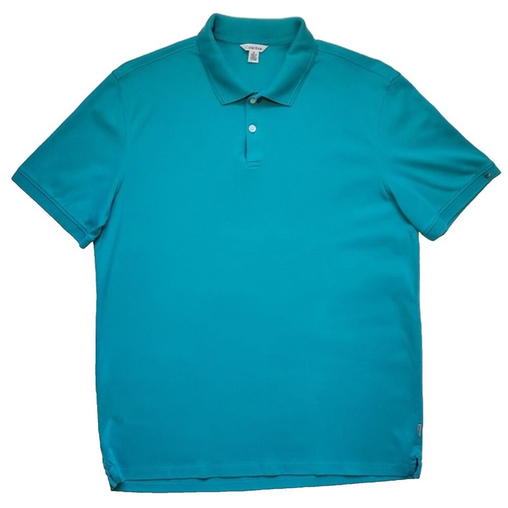 Calvin Klein Mens Shortsleeve Polo Shirt Turquoise Green M Preppy Nautical Golf
